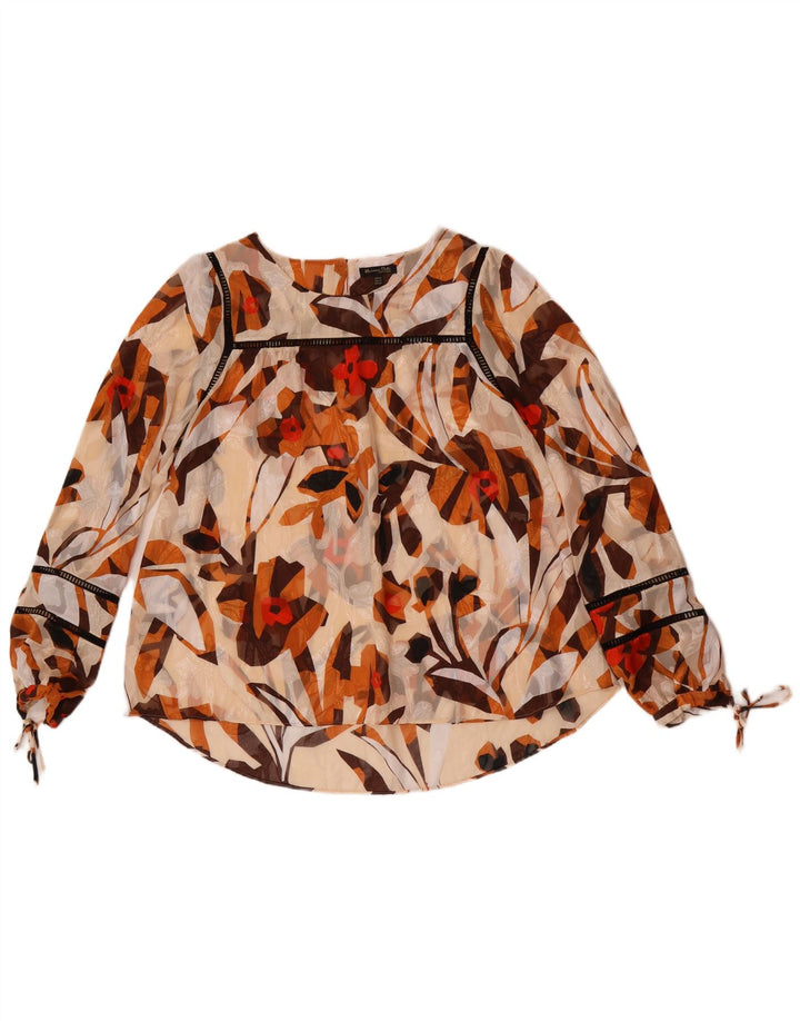 Massimo Dutti Dame Se Through Bluse Top EU 42 Large Beige Floral