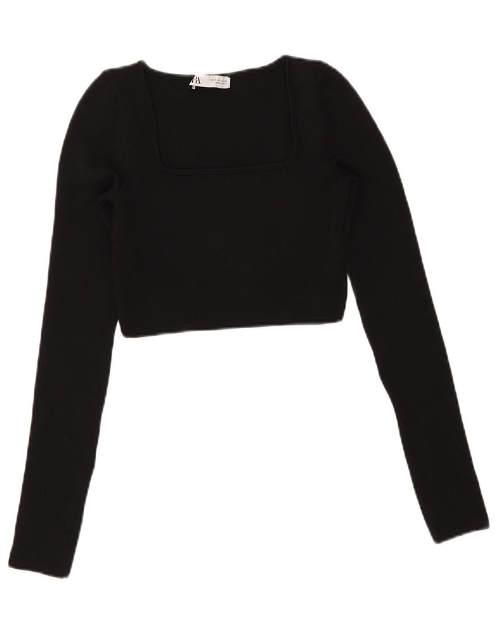Zara Dame Crop Top Langærmet UK 8 Lille Sort
