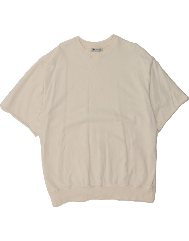 ZARA Womens Oversized T-Shirt Top UK 14 Medium White Cotton Vintage Zara and Second-Hand Zara from Messina Hembry 