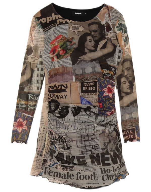 Desigual Dame Langærmet Grafisk Tunika Kjole UK 14 Stor Flerfarvet