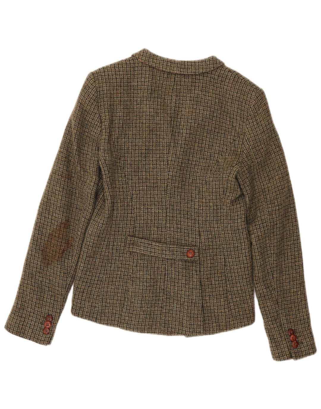 Jack Wills Dame 3 Button Blazer Jacket UK 10 Small Khaki Houndstooth Wool