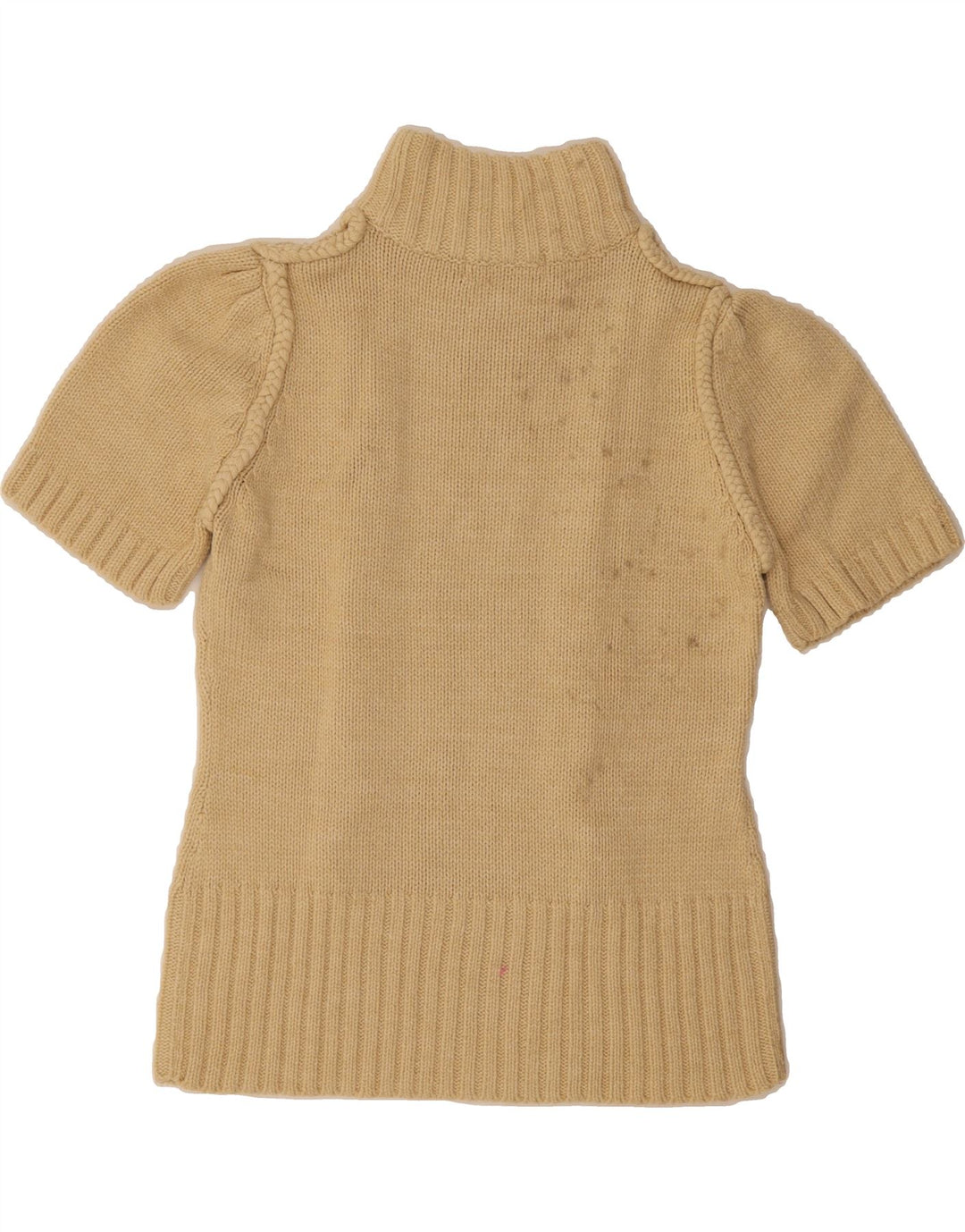 VINTAGE Womens Short Sleeve Turtle Neck Jumper Sweater UK 14 Medium Beige Vintage Vintage and Second-Hand Vintage from Messina Hembry 