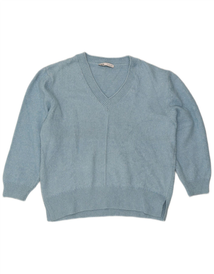 Zara Dame Oversized V-hals sweater UK 18 XL Blå