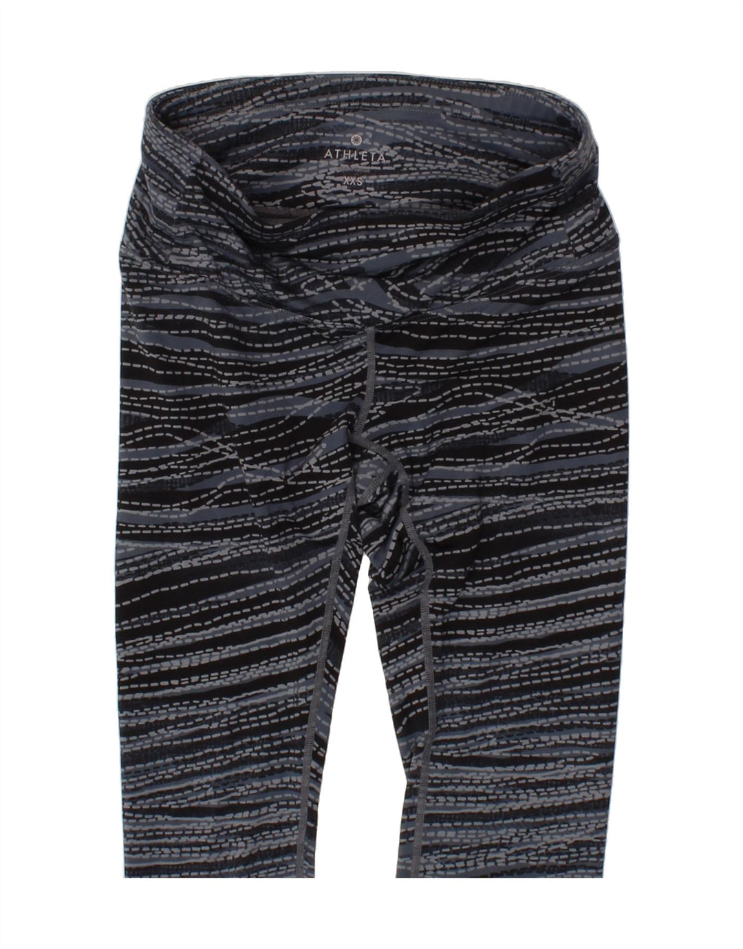 ATHLETA Womens Capri Leggings UK 0 2XS Navy Blue Striped Polyester Vintage Athleta and Second-Hand Athleta from Messina Hembry 