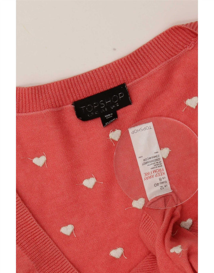 Topshop kvinders abstrakt mønster cardigan sweater UK 12 Medium Pink Heart