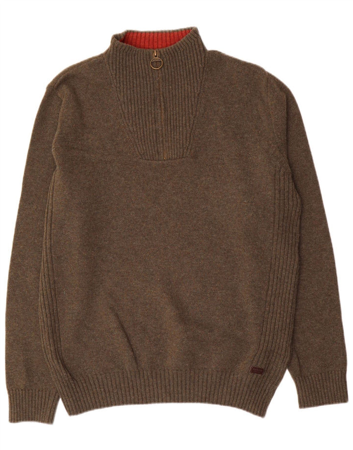 Barbour Herre Zip Neck Jumper Sweater Large Khaki Wool