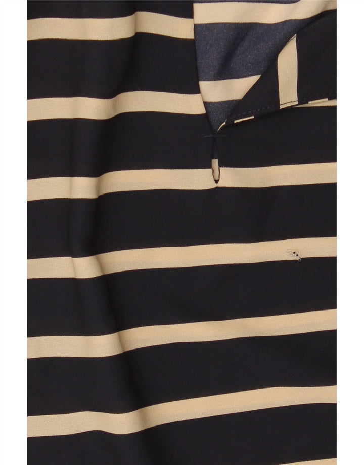 Zara Dame Langærmet Bluse Top UK 10 Small Navy Blue Stribet