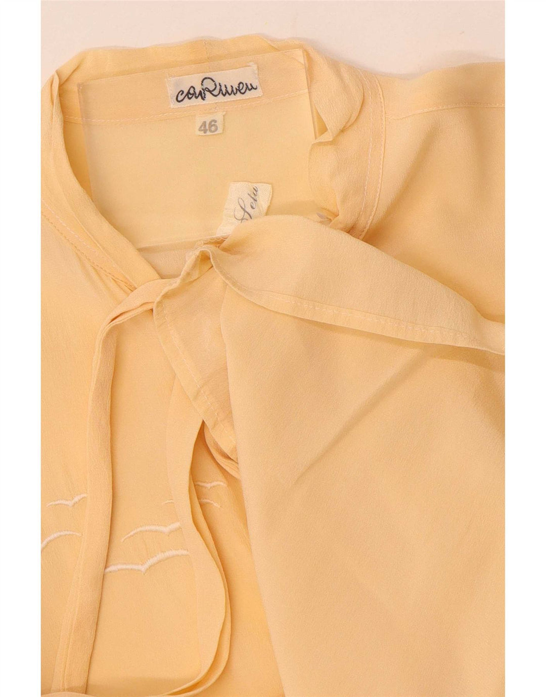 Vintage Dame Front Tie Shirt Bluse IT 46 Large Yellow Silk