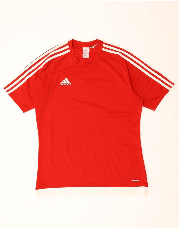 ADIDAS Mens Climalite T-Shirt Top Medium Red Colourblock Polyester Vintage Adidas and Second-Hand Adidas from Messina Hembry 