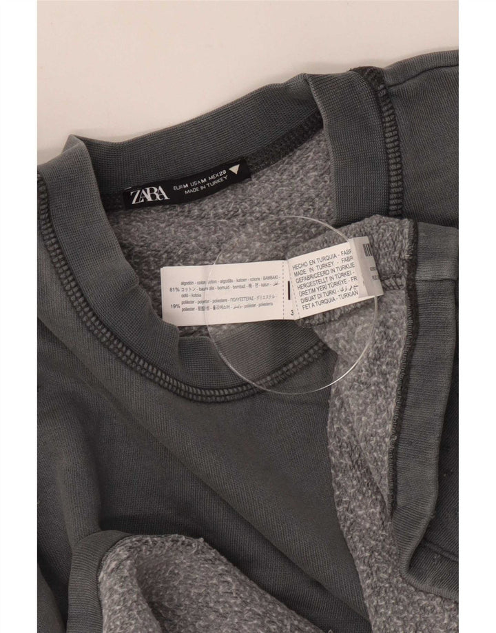 Zara Womens Crop Oversized Sweatshirt Jumper UK 14 Medium Grey Bomuld