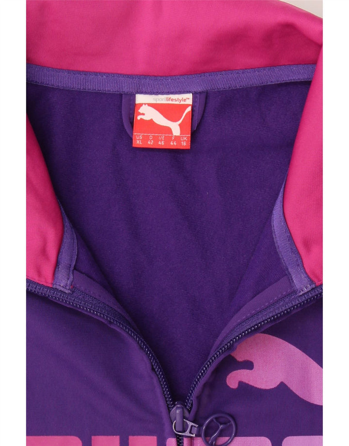 PUMA Womens Graphic Tracksuit Top Jacket UK 16 Large Purple Polyester Vintage Puma and Second-Hand Puma from Messina Hembry 