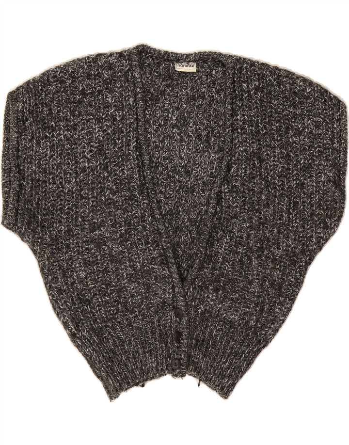 VINTAGE Womens Short Sleeve Cardigan Sweater UK 12 Medium Grey Flecked Vintage Vintage and Second-Hand Vintage from Messina Hembry 