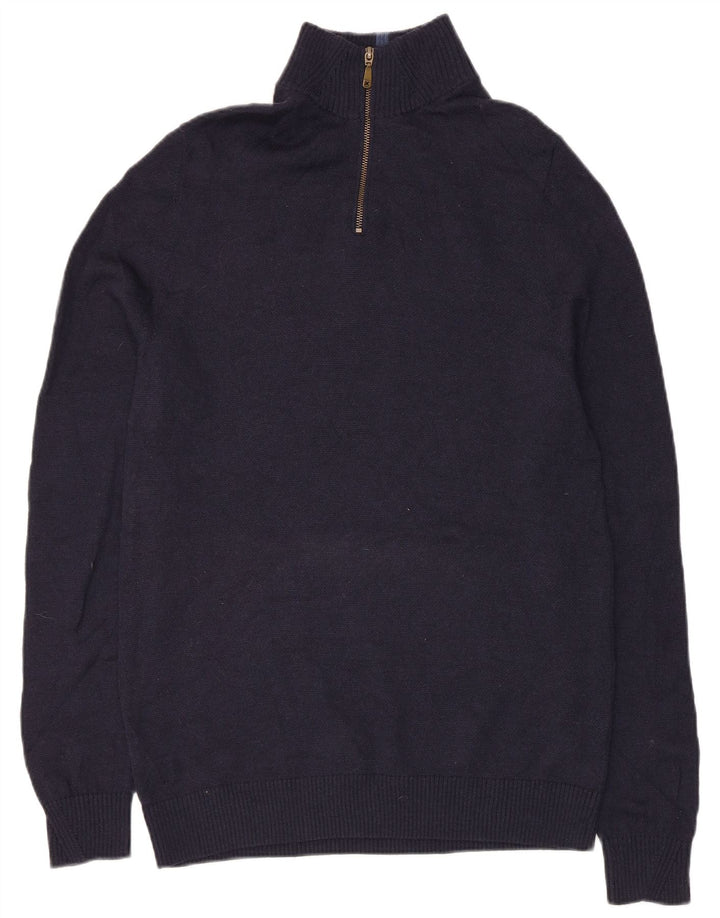 White Stuff Herre Zip Neck Jumper Sweater Medium Navy Blue Merino Uld