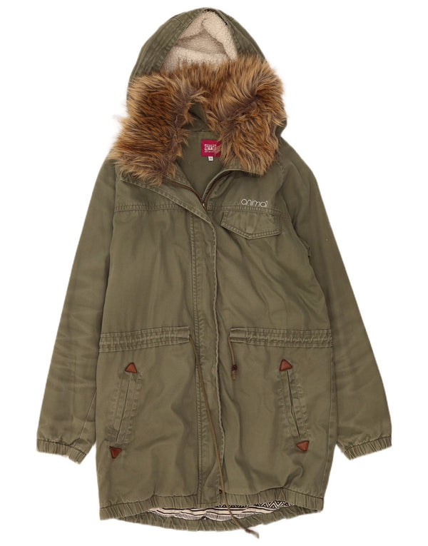 Animal Dame Hooded Parka Jacket UK 14 Stor Khaki Bomuld