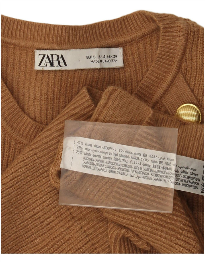 Zara Dame Jumper Sweater UK 8 Small Brown Viscose