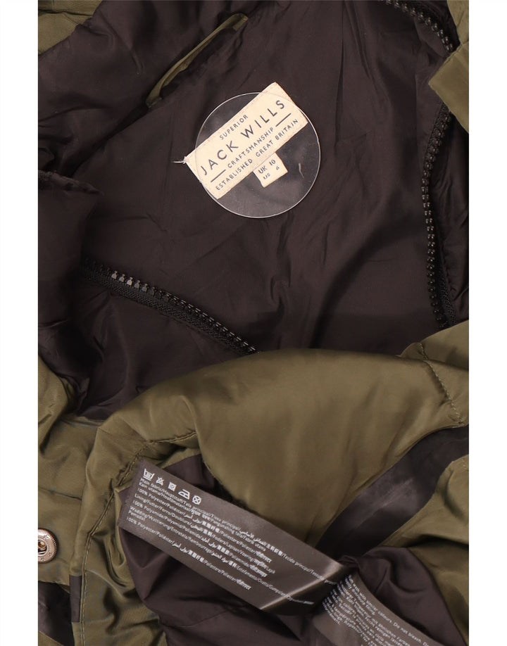 Jack Wills Dame Hættejakke UK 10 Small Khaki Stribet Polyester