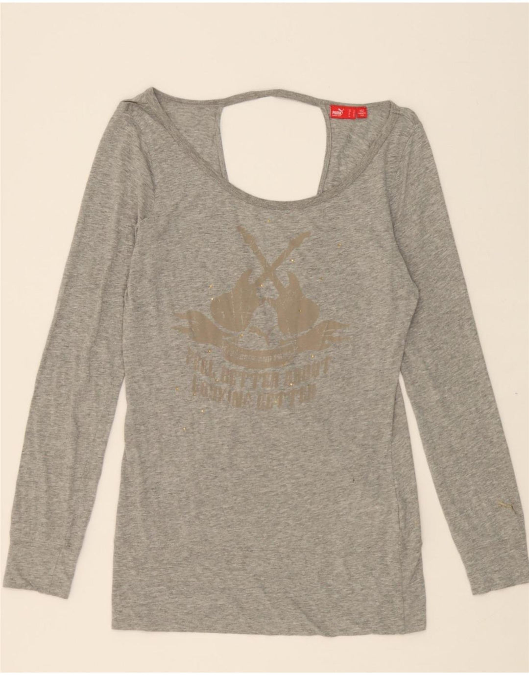 PUMA Womens Graphic Top Long Sleeve UK 14 Medium Grey Cotton Vintage Puma and Second-Hand Puma from Messina Hembry 
