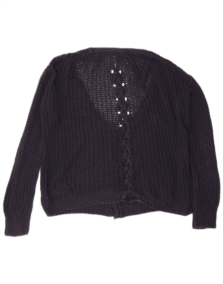 Topshop Dame Oversized Hæklet Cardigan Sweater UK 12 Medium Navy Blue