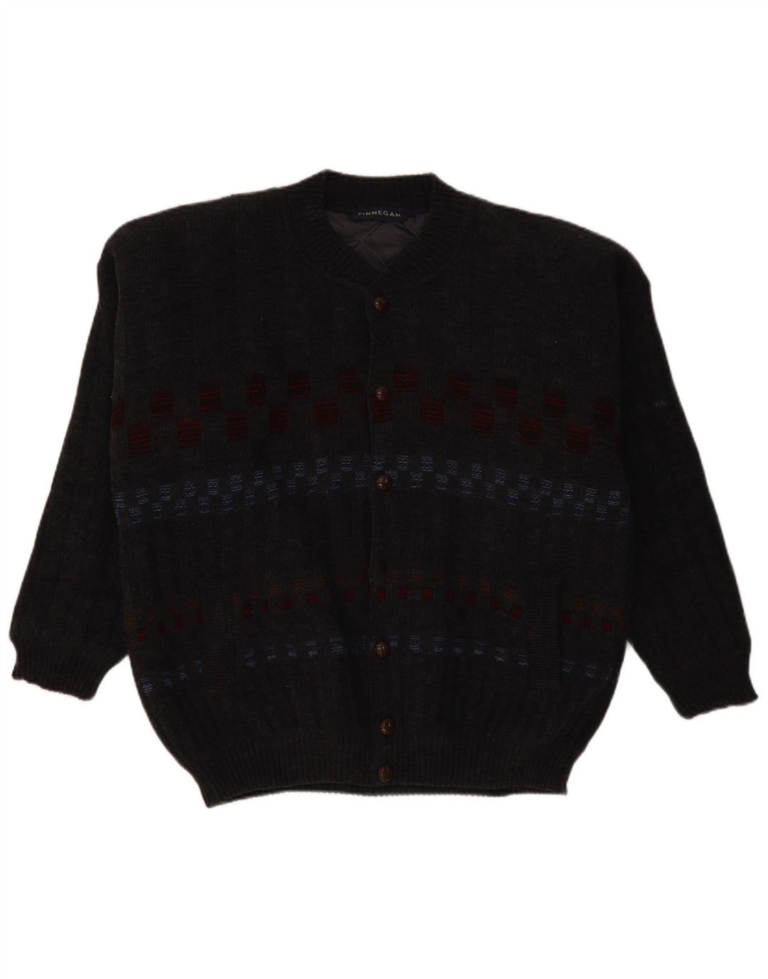 FINNEGAN Herre Cardigan Sweater Stor Grå Geometrisk Akryl