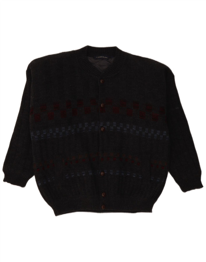 FINNEGAN Herre Cardigan Sweater Stor Grå Geometrisk Akryl