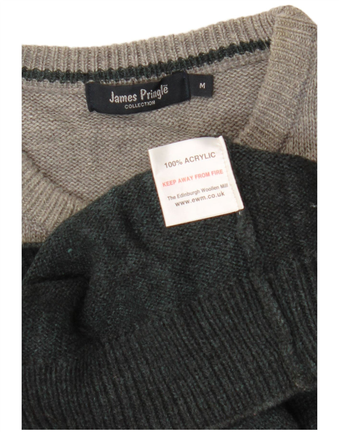 JAMES PRINGLE Herre Boat Neck Jumper Sweater Medium Grey Fair Isle Akryl