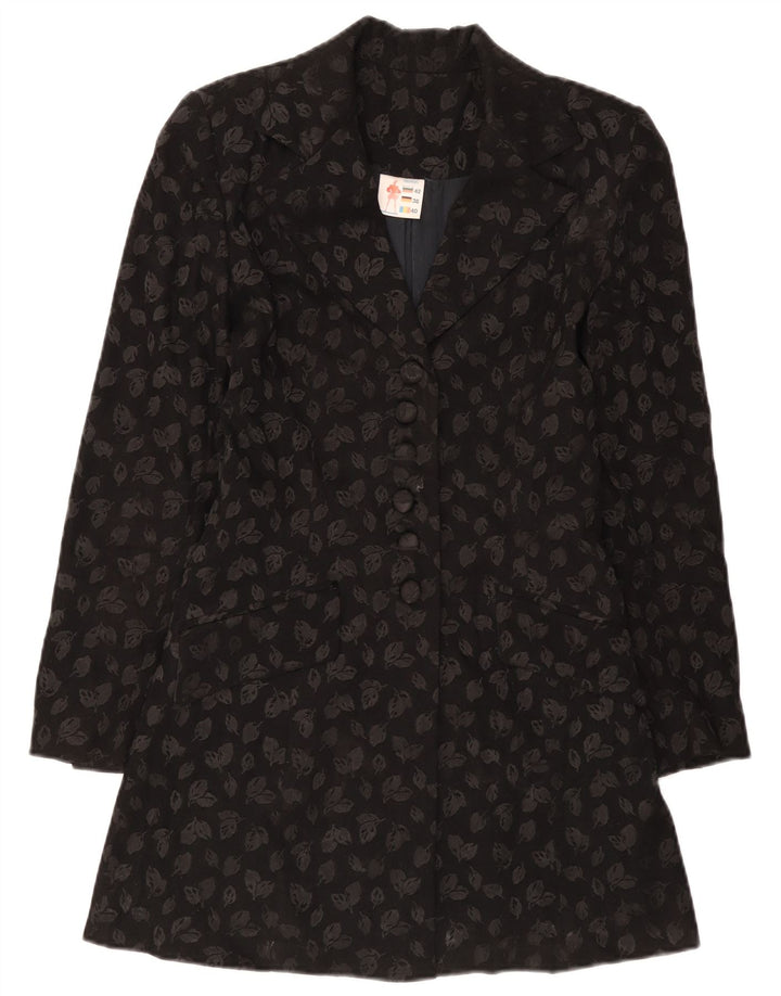 Vintage Dame Longline 6 Button Blazer Jacket IT 40 Small Black Floral