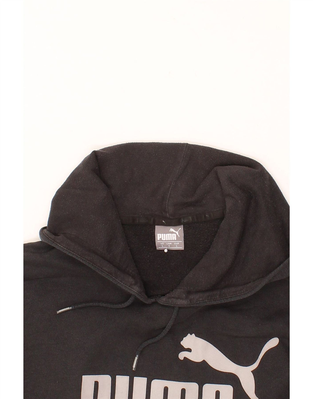 PUMA Mens Graphic Hoodie Jumper Large Black Cotton Vintage Puma and Second-Hand Puma from Messina Hembry 