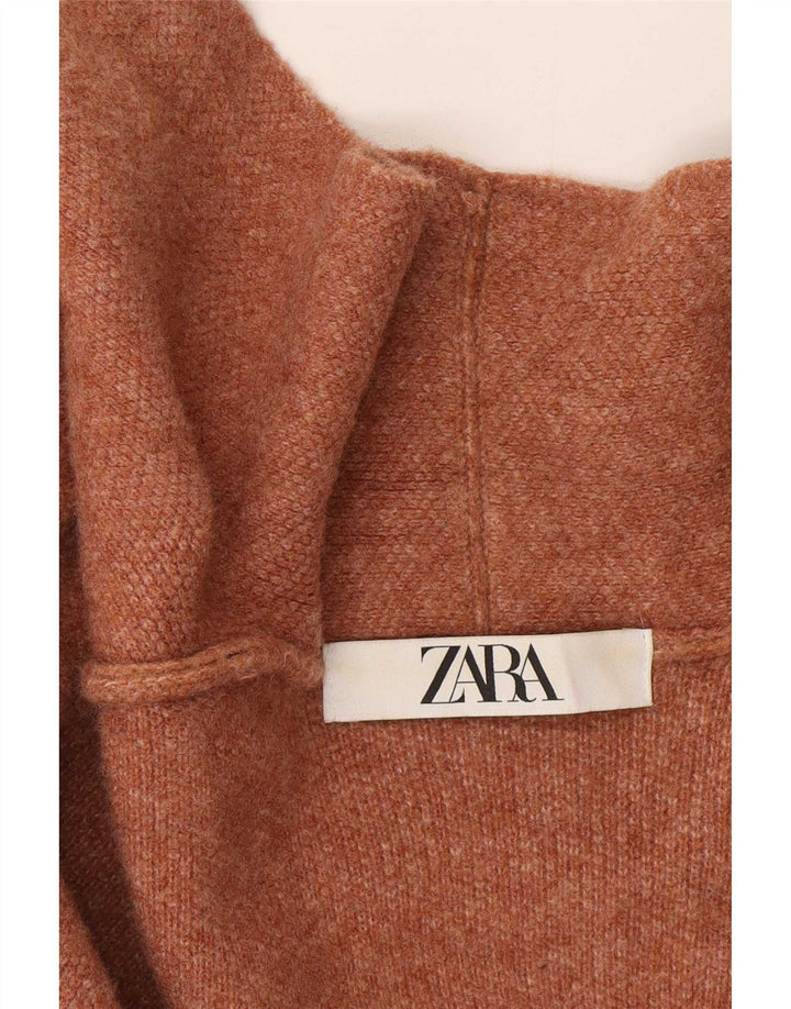 Zara Dame Longline Åben Cardigan Sweater UK 14 Medium Beige Uld