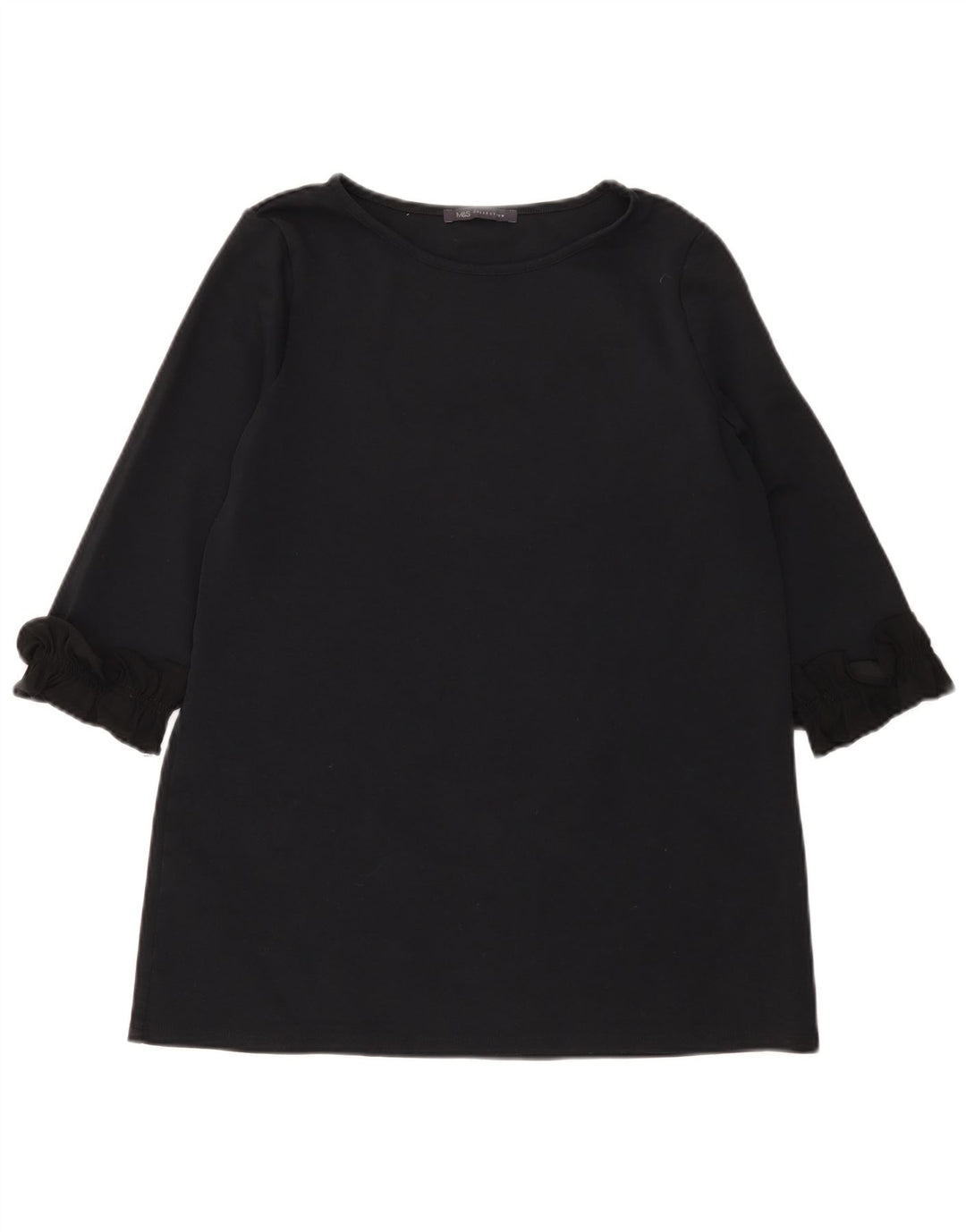 Marks & Spencer Dame 3/4-ærmet tunikatop UK 12 Medium Sort Bomuld
