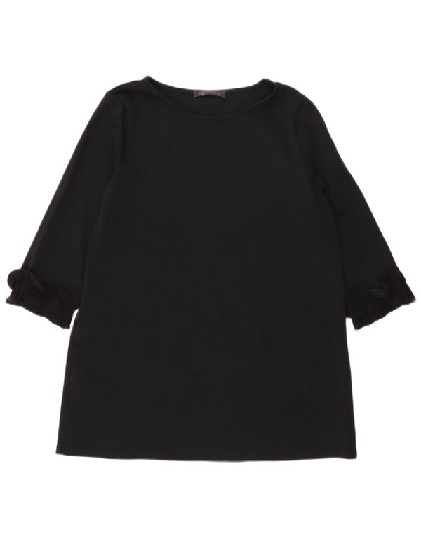 Marks & Spencer Dame 3/4-ærmet tunikatop UK 12 Medium Sort Bomuld