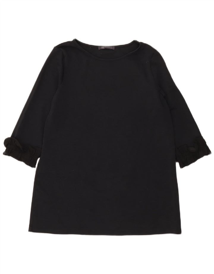 Marks & Spencer Dame 3/4-ærmet tunikatop UK 12 Medium Sort Bomuld