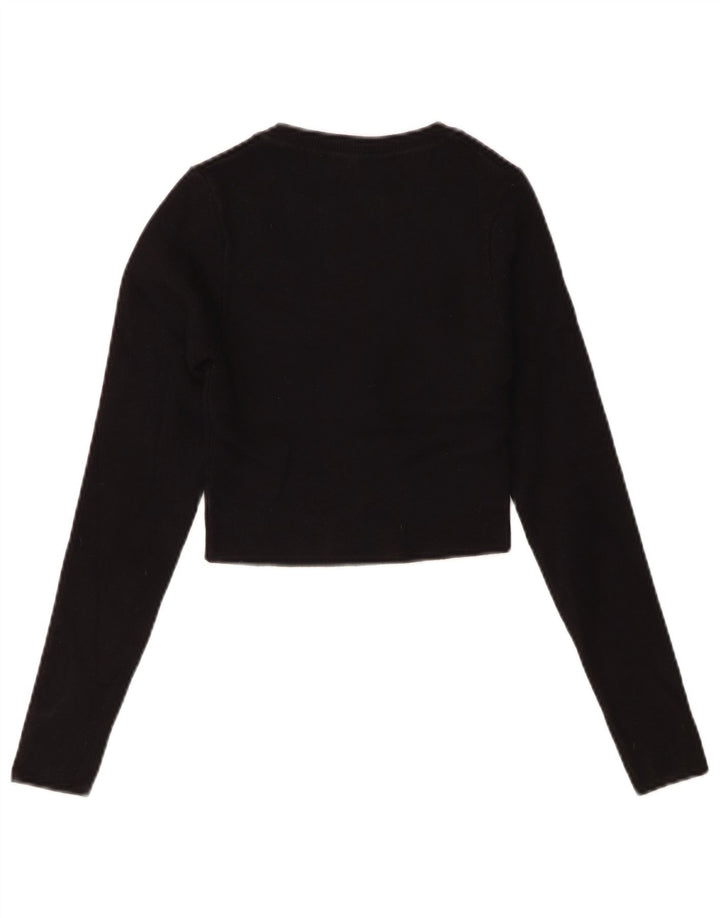 Zara Womens Crop Top Langærmet UK 8 Small Black Viscose
