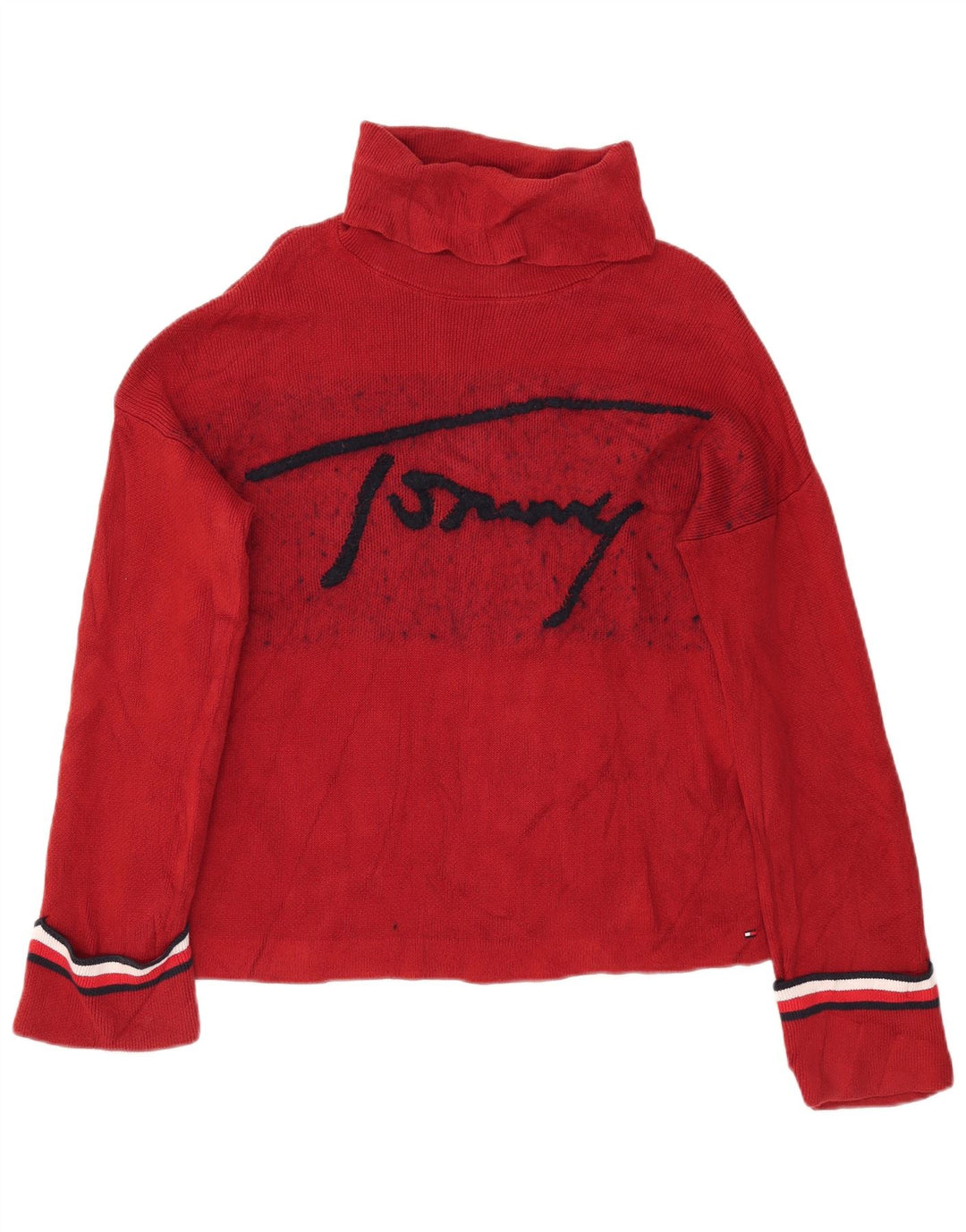 Tommy Hilfiger Dame grafisk rullehals sweater UK 10 Lille rød