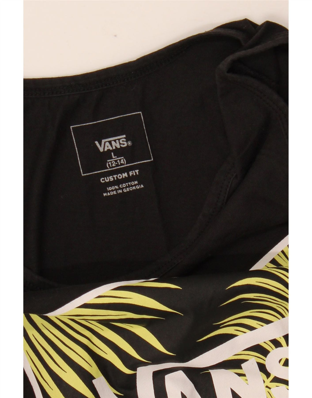 VANS Boys Custom Fit Graphic Vest Top 12-13 Years Large Black Cotton