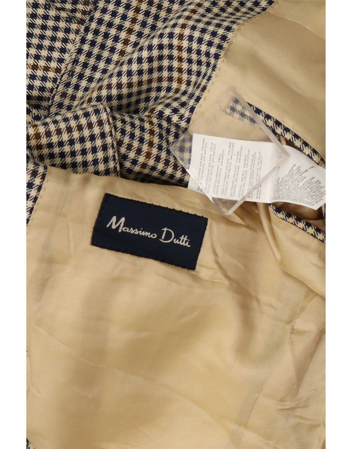 Massimo Dutti Herre 3 Button Blazer Jacket UK 40 Large Beige Houndstooth
