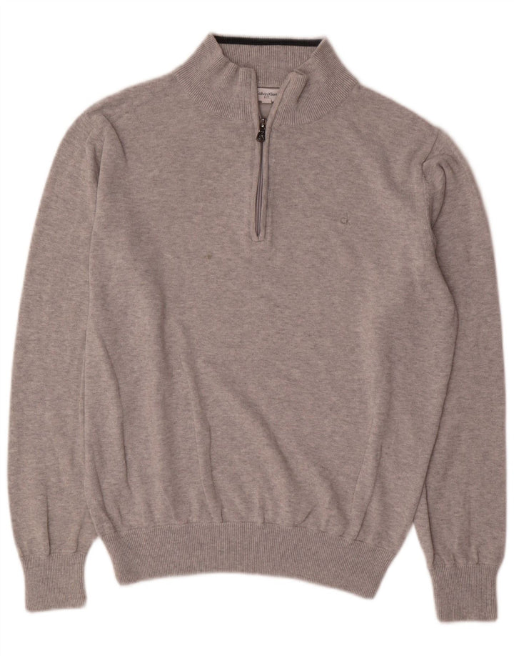 Calvin Klein Herre Zip Neck Jumper Sweater Medium Grey Bomuld