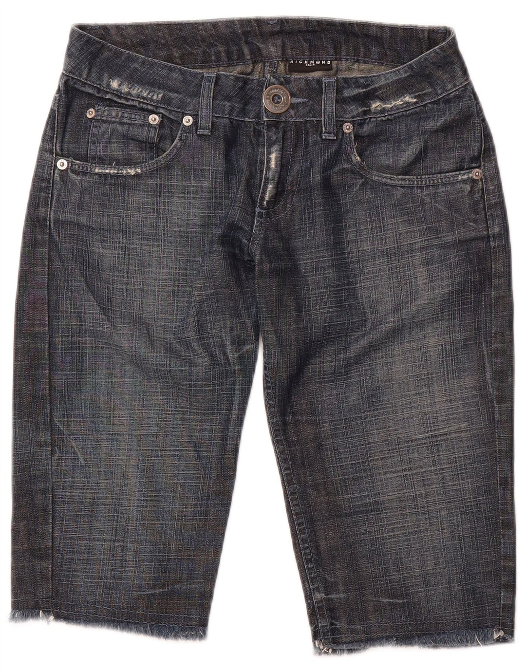 RICHMOND Womens Denim Graphic Bermuda Shorts W27 Small Navy Blue Cotton