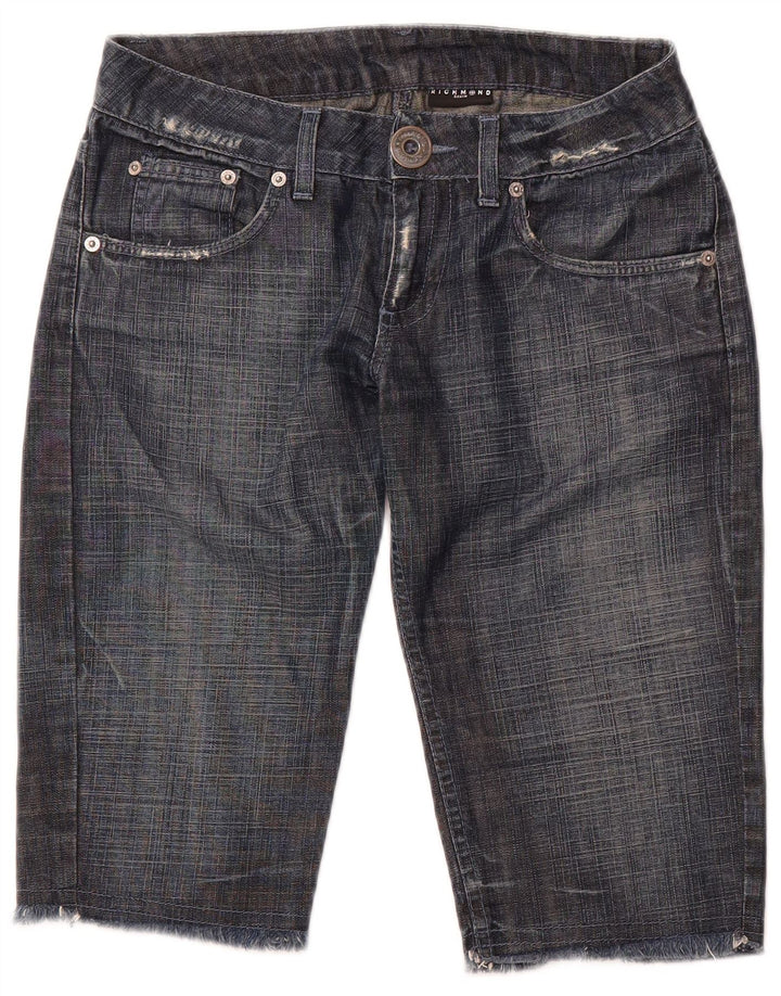 RICHMOND Womens Denim Graphic Bermuda Shorts W27 Small Navy Blue Cotton