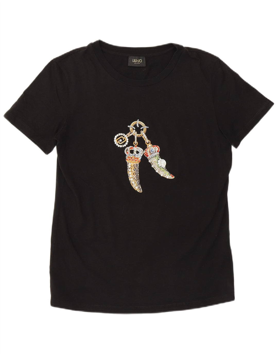 LIU JO Womens Graphic T-Shirt Top UK 14 Medium Black