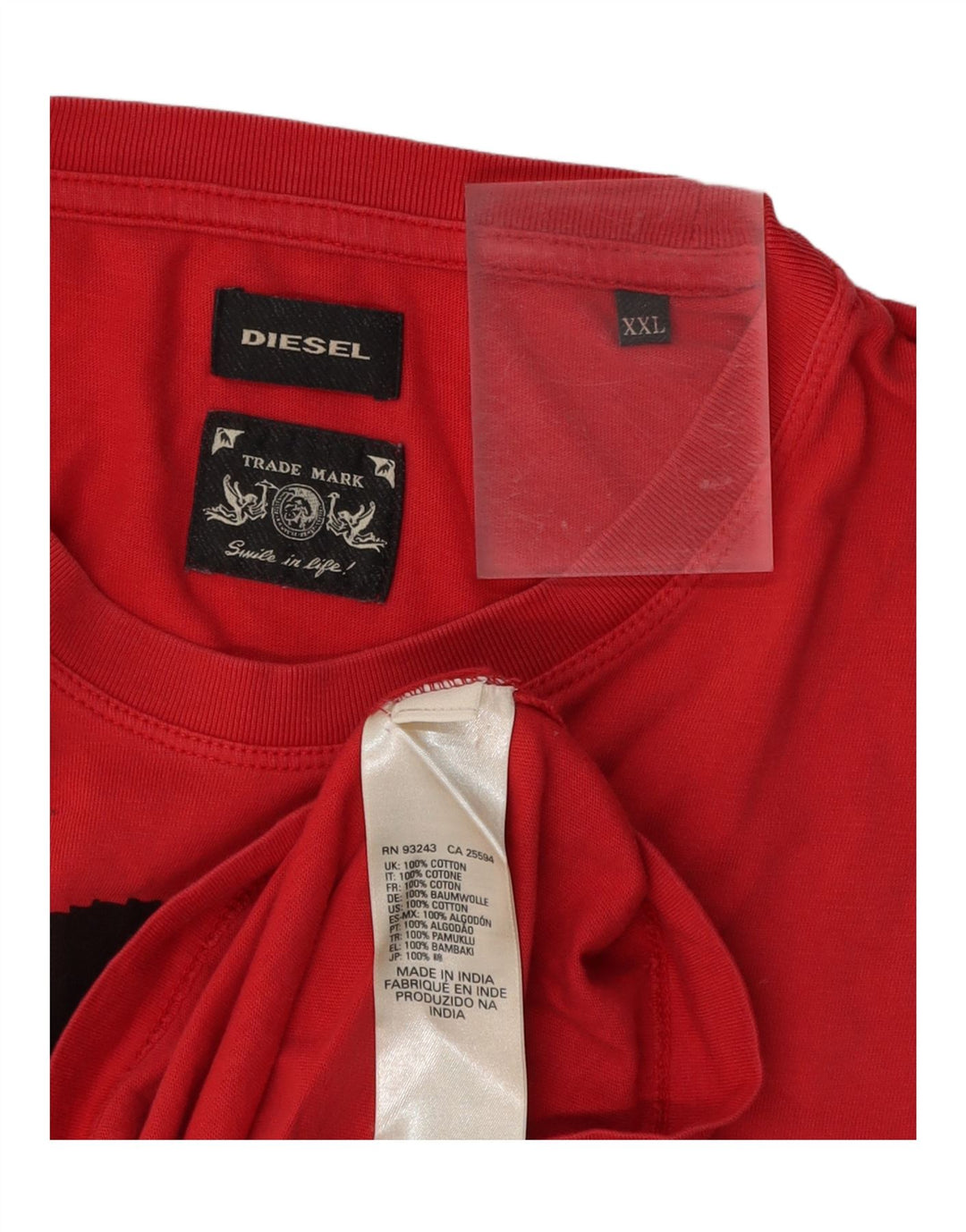 DIESEL Herre Grafisk T-Shirt Top 2XL Rød Bomuld