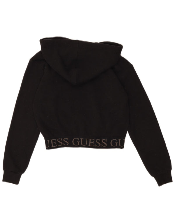 Guess Womens Crop Graphic Hoodie Jumper UK 4 XS Black Polyester