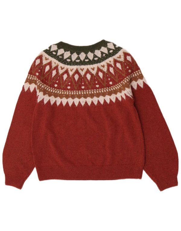 Fat Face Dame Crew Neck Jumper Sweater UK 14 Large Red Fair Isle Cotton