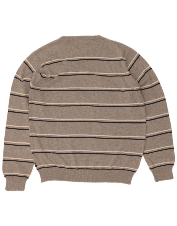 Gant herre rund hals sweater mellem grå stribet bomuld