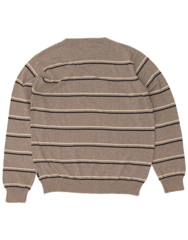 Gant herre rund hals sweater mellem grå stribet bomuld