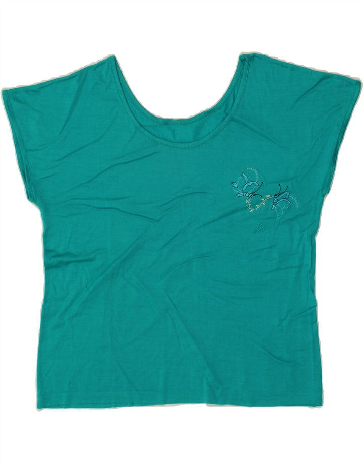 VINTAGE Womens Crop Blouse Top UK 14 Medium Turquoise Vintage Vintage and Second-Hand Vintage from Messina Hembry 