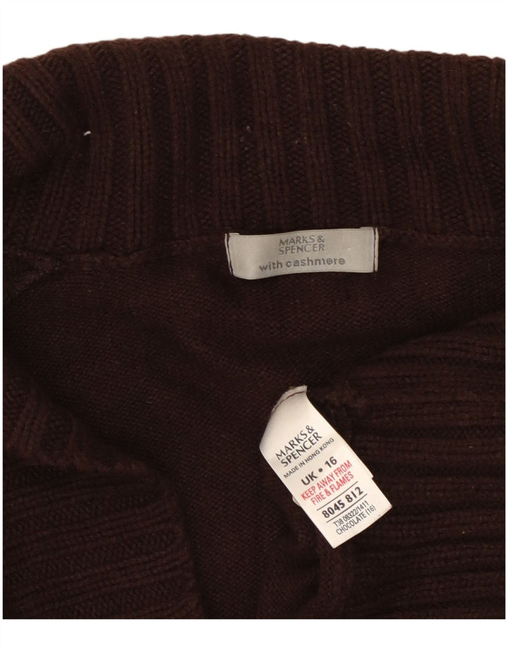 Marks & Spencer Dame Cardigan Sweater UK 16 Stor Brun Bomuld