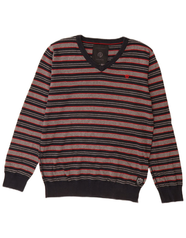 Jack & Jones Herre V-hals sweater mellem grå stribet bomuld