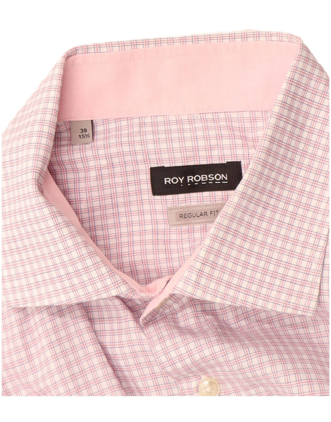 Roy Robson Herre Regular Fit skjorte str. 39 15 1/2 Medium Pink ternet bomuld