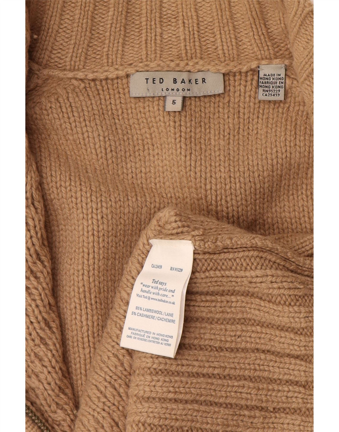 Ted Baker Herre Cardigan Sweater Str. 5 XL Beige Lammeuld