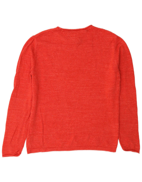 Tommy Hilfiger Dame Oversized Boat Neck Jumper Sweater UK 6 XS Rød Bomuld